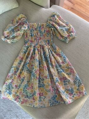 Local European Floral Puff Sleeve Mini Dress - Yellow, Pink & Blue